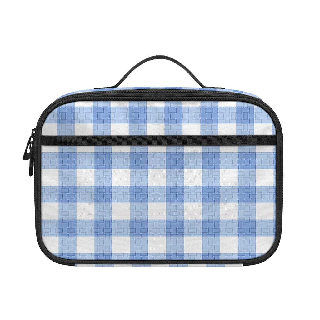 Cornflower Blue And White Gingham Print Portable Lunch Bag