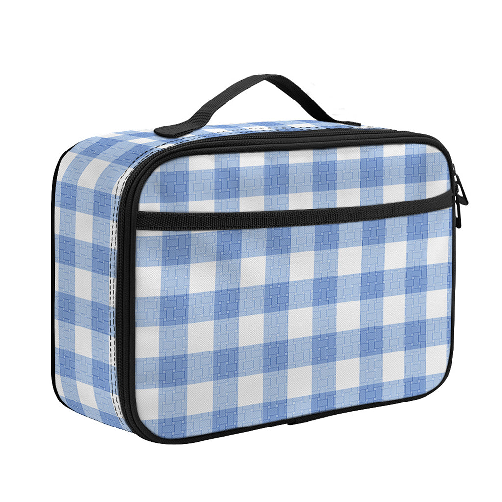 Cornflower Blue And White Gingham Print Portable Lunch Bag
