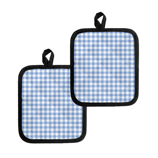 Cornflower Blue And White Gingham Print Pot Holders