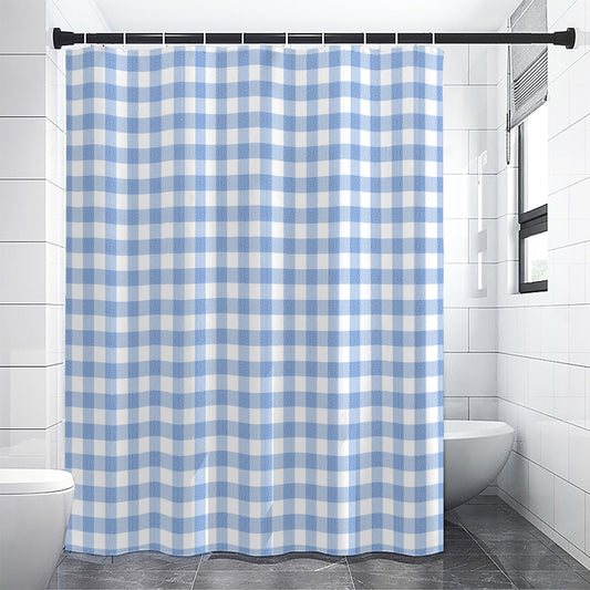 Cornflower Blue And White Gingham Print Premium Shower Curtain