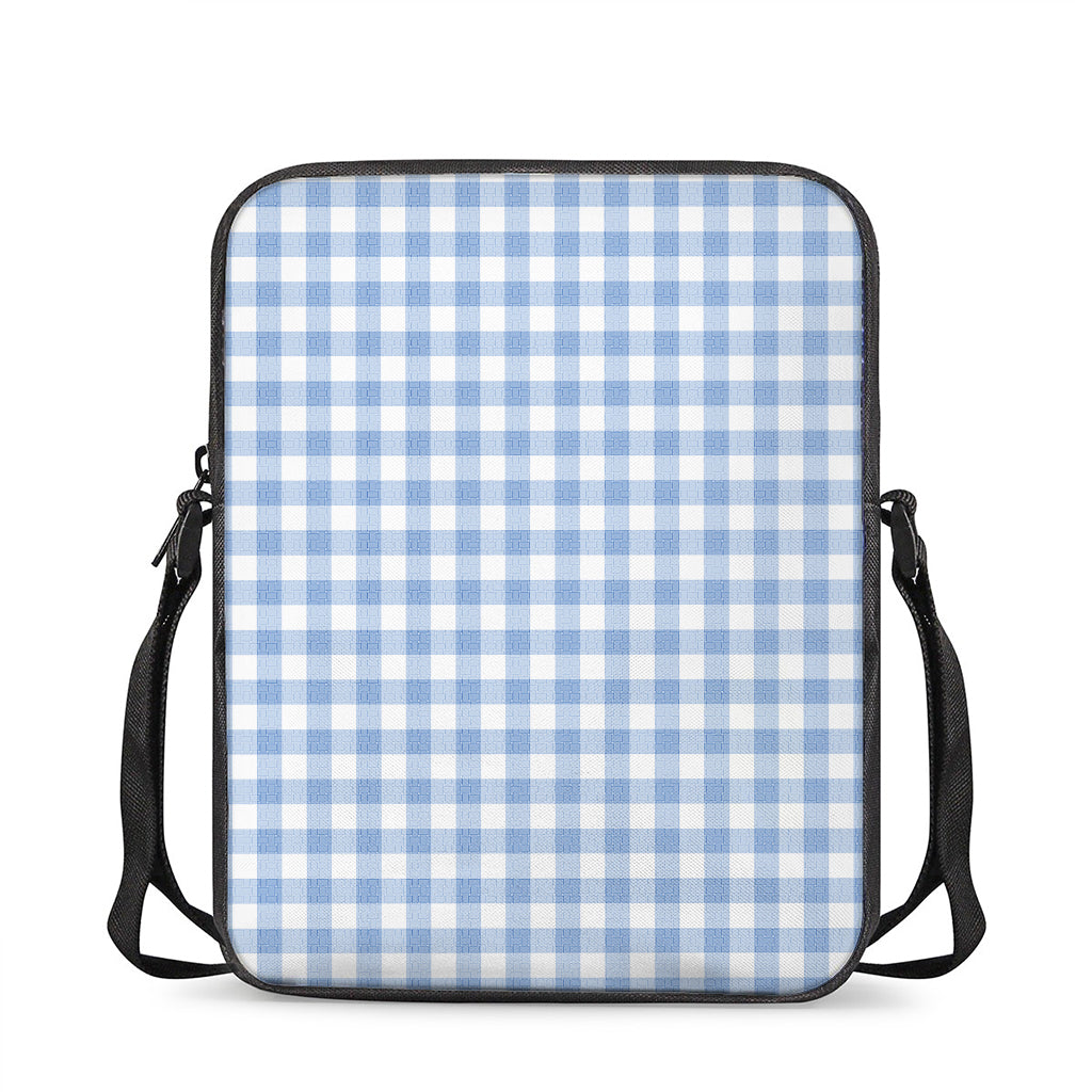 Cornflower Blue And White Gingham Print Rectangular Crossbody Bag
