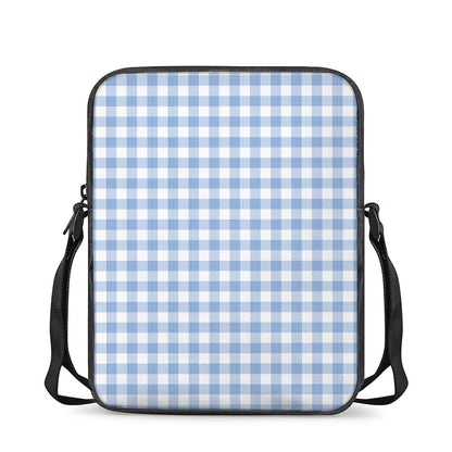 Cornflower Blue And White Gingham Print Rectangular Crossbody Bag