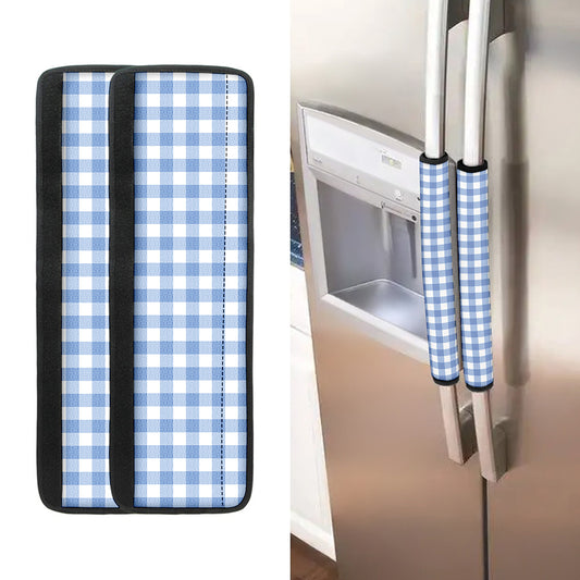 Cornflower Blue And White Gingham Print Refrigerator Handle Covers