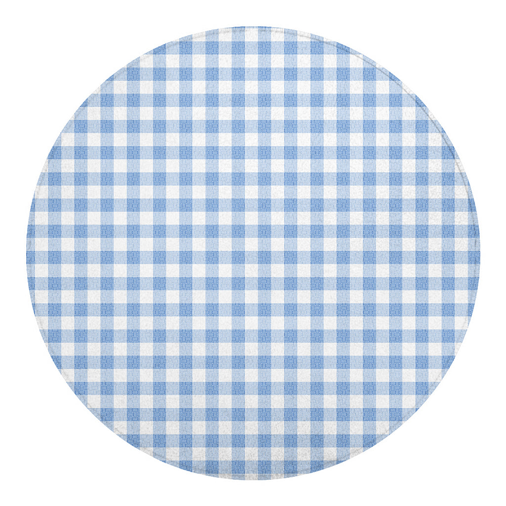 Cornflower Blue And White Gingham Print Round Blanket