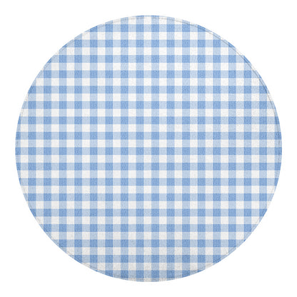 Cornflower Blue And White Gingham Print Round Blanket