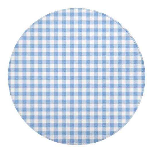 Cornflower Blue And White Gingham Print Round Blanket