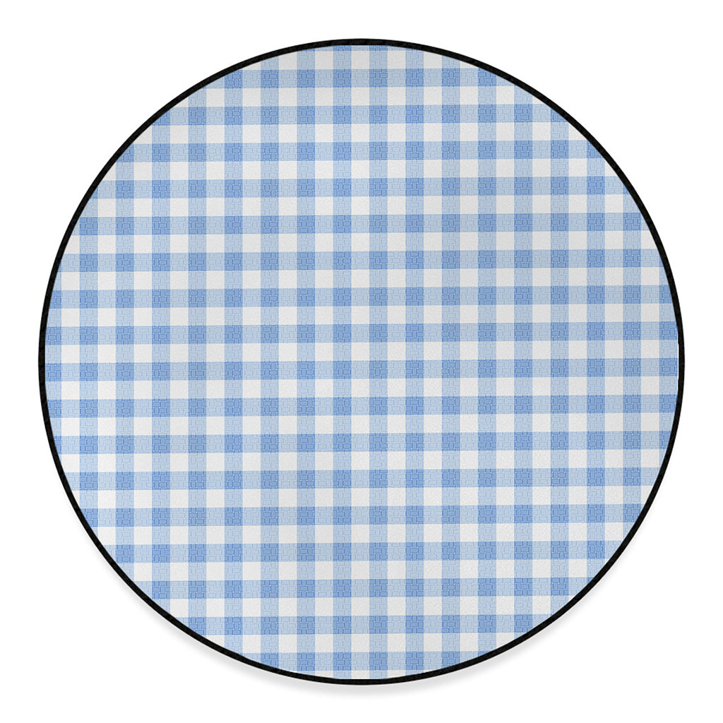 Cornflower Blue And White Gingham Print Round Floor Mat