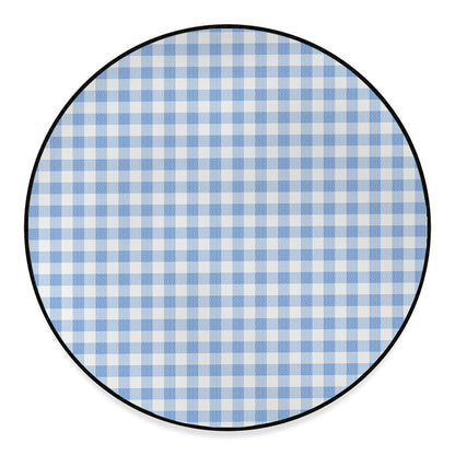 Cornflower Blue And White Gingham Print Round Floor Mat