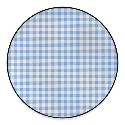 Cornflower Blue And White Gingham Print Round Floor Mat