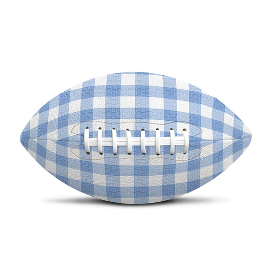 Cornflower Blue And White Gingham Print Rugby Ball
