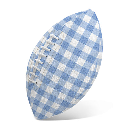 Cornflower Blue And White Gingham Print Rugby Ball
