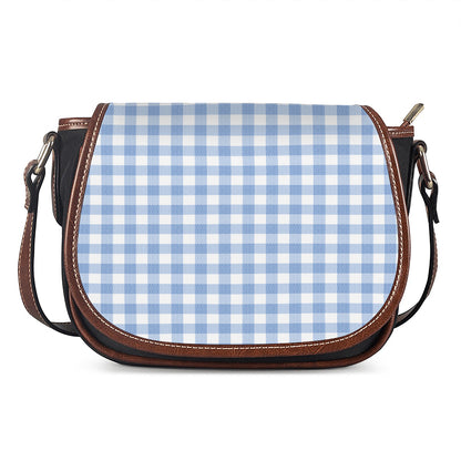 Cornflower Blue And White Gingham Print Saddle Bag