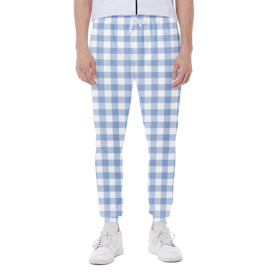 Cornflower Blue And White Gingham Print Scuba Joggers