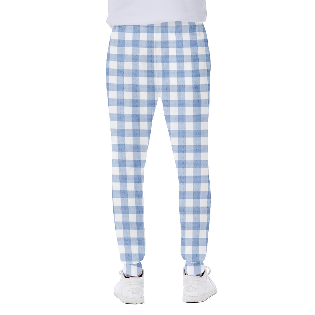 Cornflower Blue And White Gingham Print Scuba Joggers