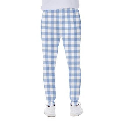 Cornflower Blue And White Gingham Print Scuba Joggers