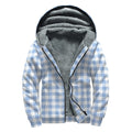 Cornflower Blue And White Gingham Print Sherpa Lined Zip Up Hoodie