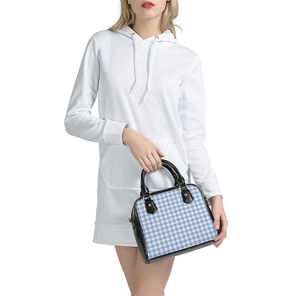 Cornflower Blue And White Gingham Print Shoulder Handbag