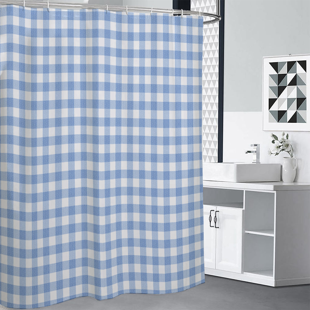 Cornflower Blue And White Gingham Print Shower Curtain