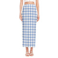 Cornflower Blue And White Gingham Print Side Slit Maxi Skirt