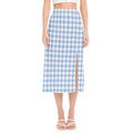 Cornflower Blue And White Gingham Print Side Slit Midi Skirt