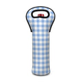 Cornflower Blue And White Gingham Print Single Neoprene Wine Tote