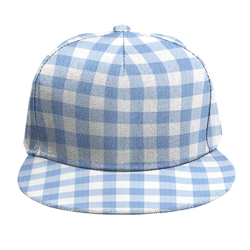 Cornflower Blue And White Gingham Print Snapback Cap
