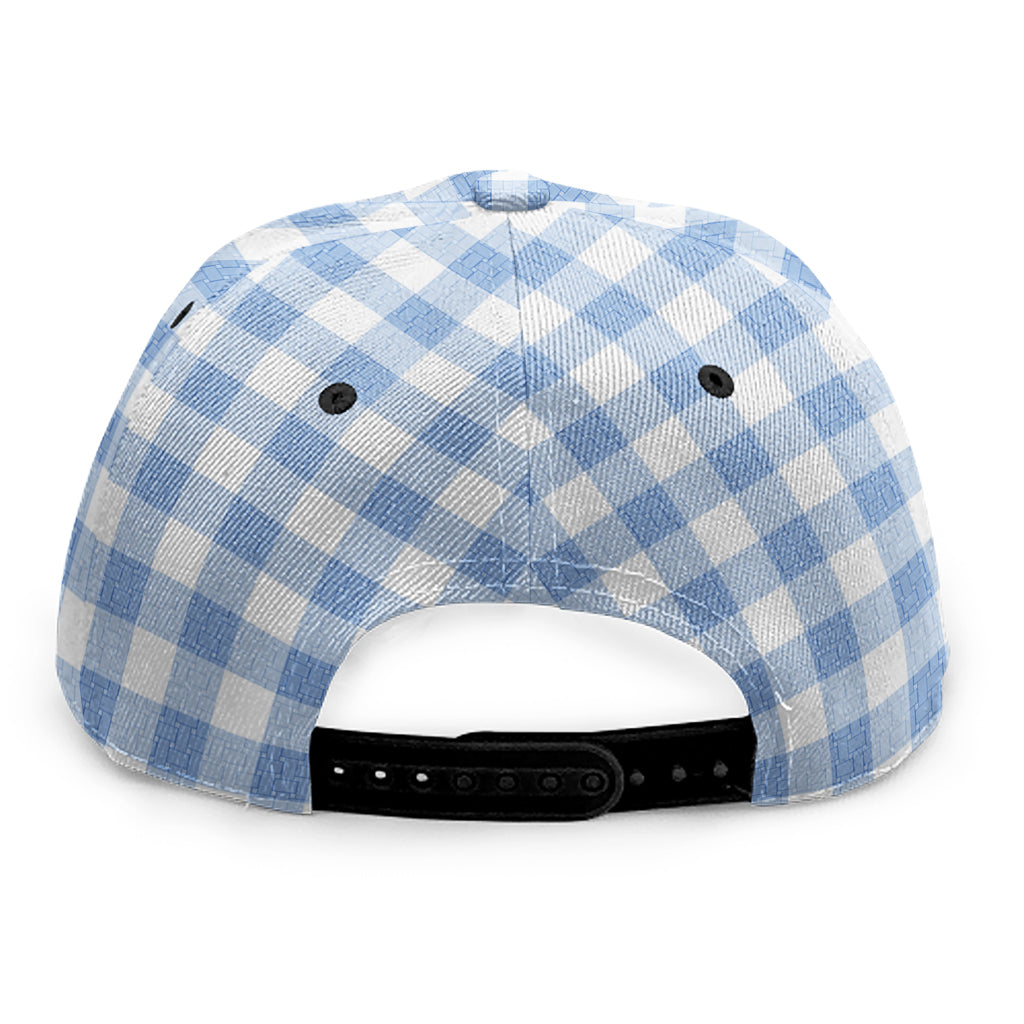 Cornflower Blue And White Gingham Print Snapback Cap