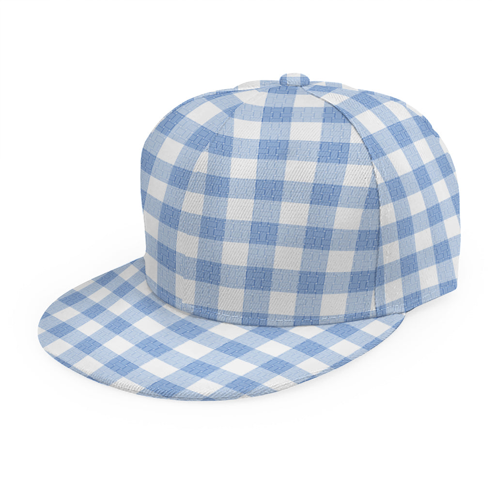 Cornflower Blue And White Gingham Print Snapback Cap