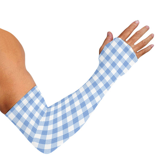Cornflower Blue And White Gingham Print Sun Protection Arm Sleeves