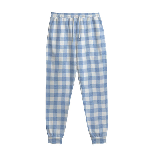 Cornflower Blue And White Gingham Print Sweatpants
