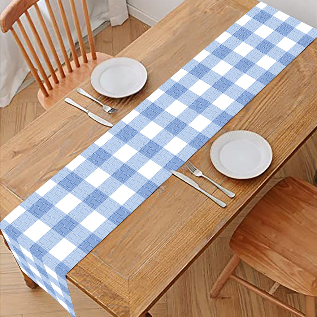 Cornflower Blue And White Gingham Print Table Runner
