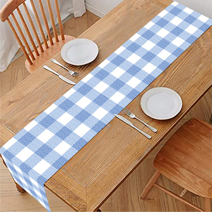 Cornflower Blue And White Gingham Print Table Runner