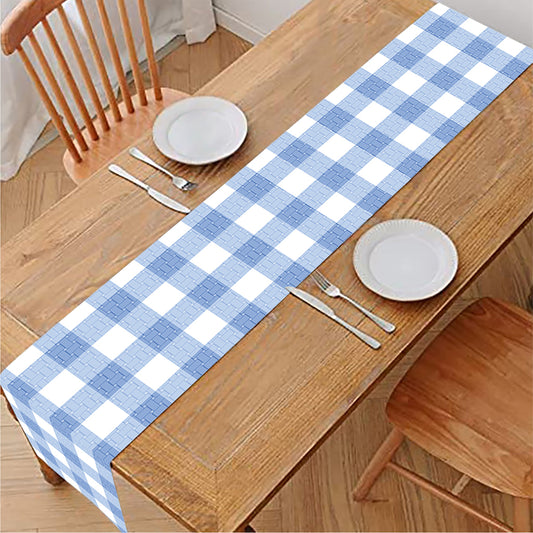 Cornflower Blue And White Gingham Print Table Runner