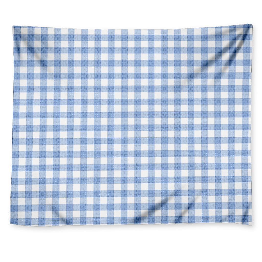 Cornflower Blue And White Gingham Print Tapestry
