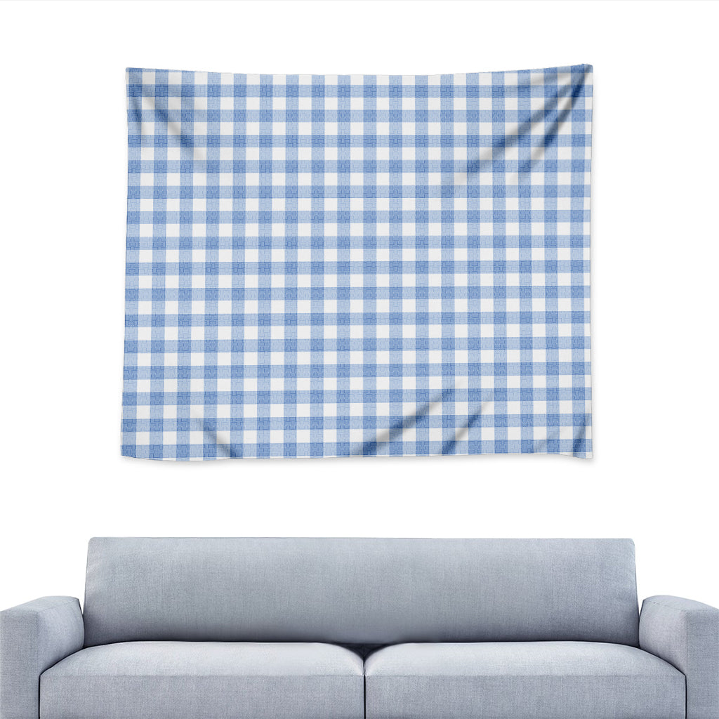 Cornflower Blue And White Gingham Print Tapestry