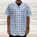 Cornflower Blue And White Gingham Print Textured Short Sleeve Shirt