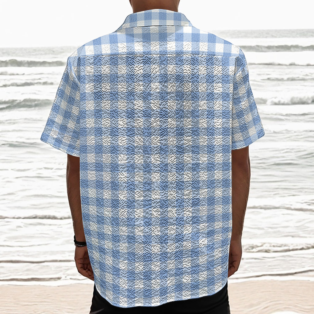 Cornflower Blue And White Gingham Print Textured Short Sleeve Shirt