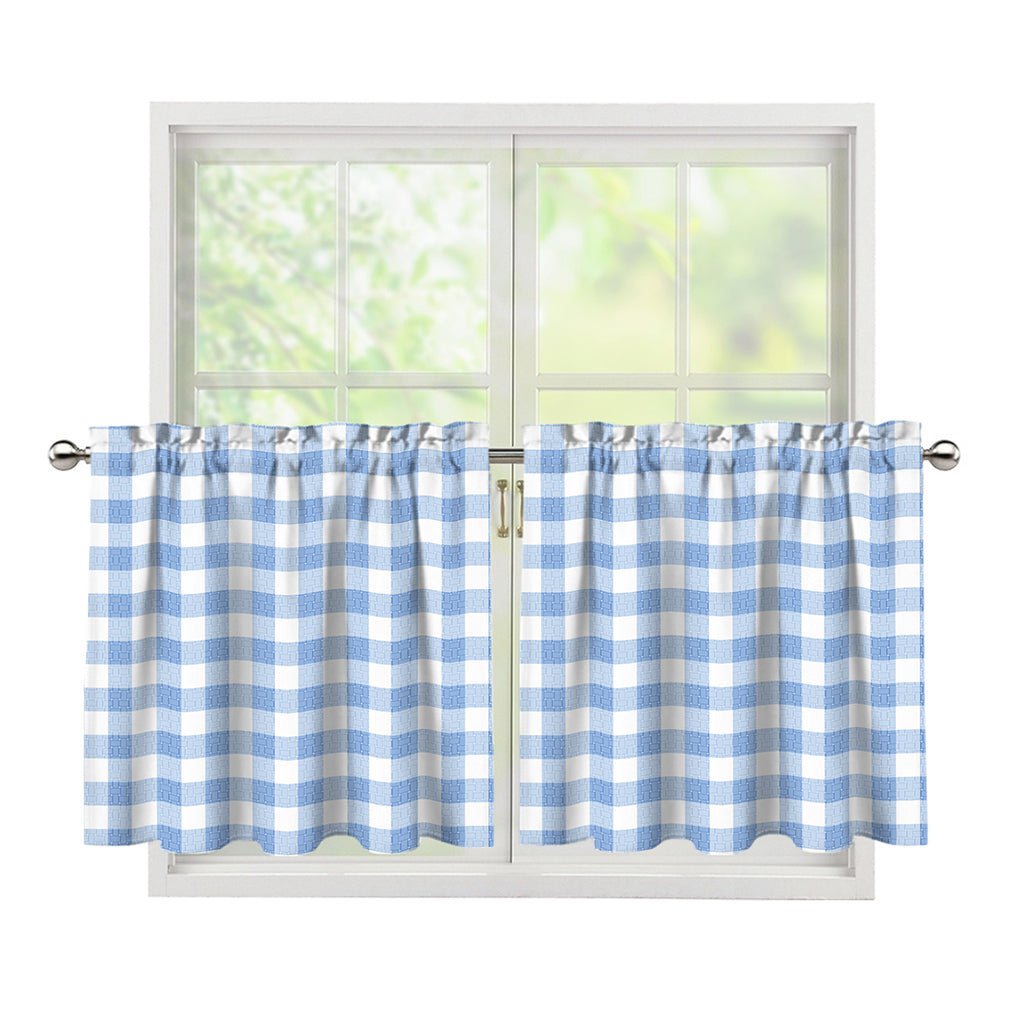 Cornflower Blue And White Gingham Print Tier Curtains