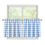 Cornflower Blue And White Gingham Print Tier Curtains