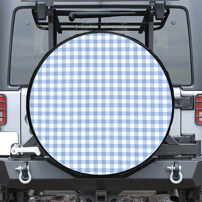 Cornflower Blue And White Gingham Print Tire Cover