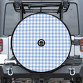 Cornflower Blue And White Gingham Print Tire Cover With Camera Hole