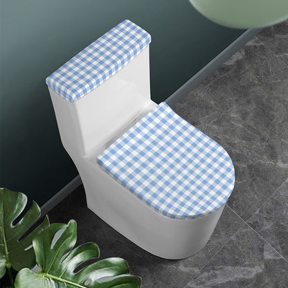 Cornflower Blue And White Gingham Print Toilet Lid And Tank Cover Set