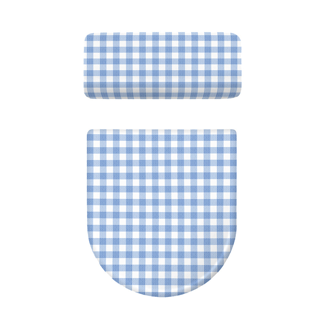 Cornflower Blue And White Gingham Print Toilet Lid And Tank Cover Set