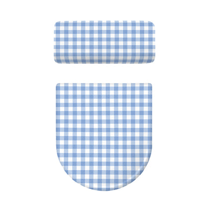 Cornflower Blue And White Gingham Print Toilet Lid And Tank Cover Set