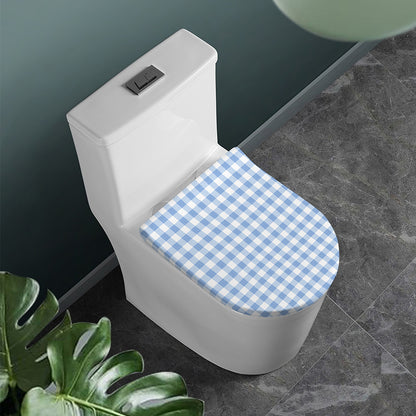 Cornflower Blue And White Gingham Print Toilet Lid Cover