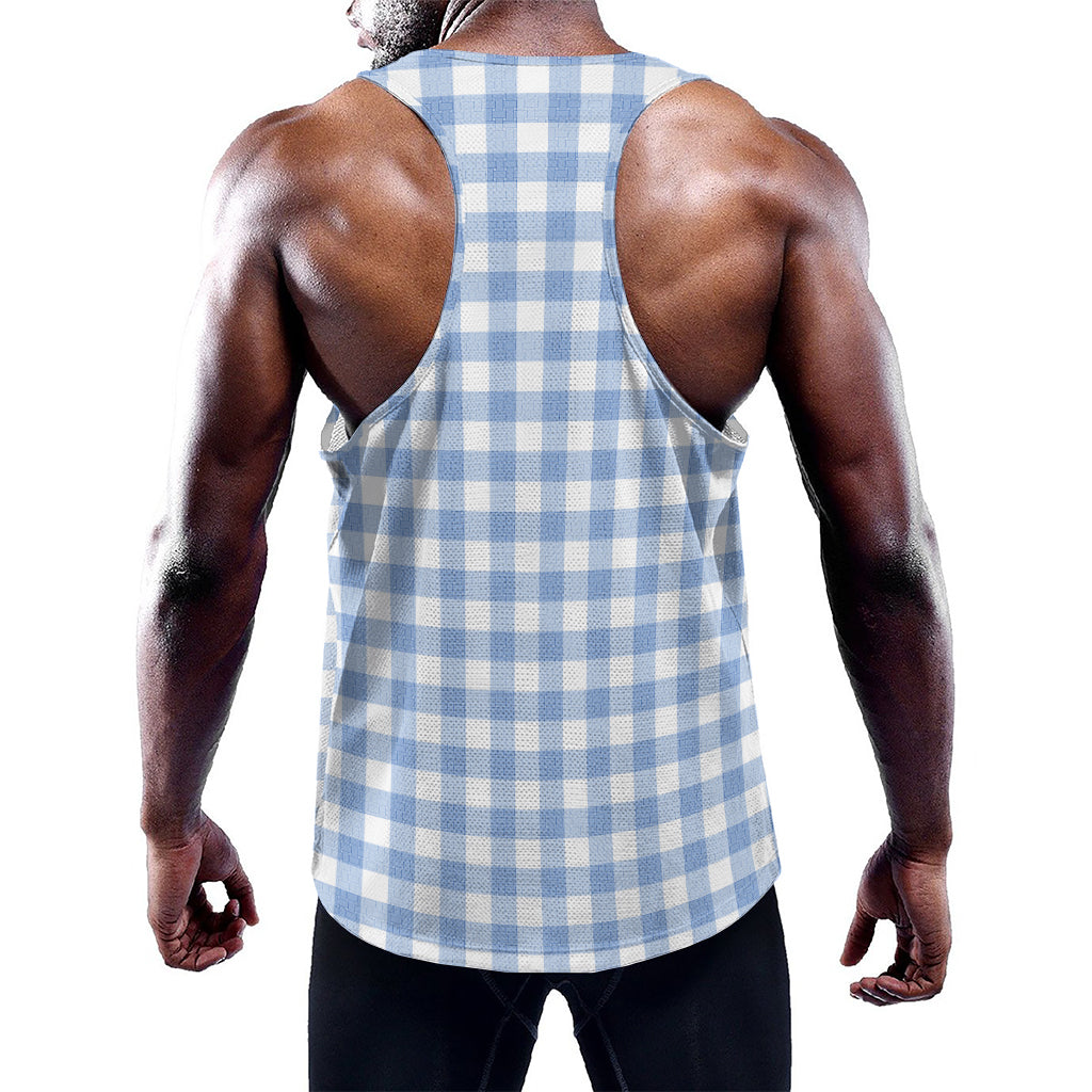 Cornflower Blue And White Gingham Print Training Tank Top
