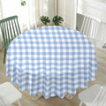 Cornflower Blue And White Gingham Print Waterproof Round Tablecloth