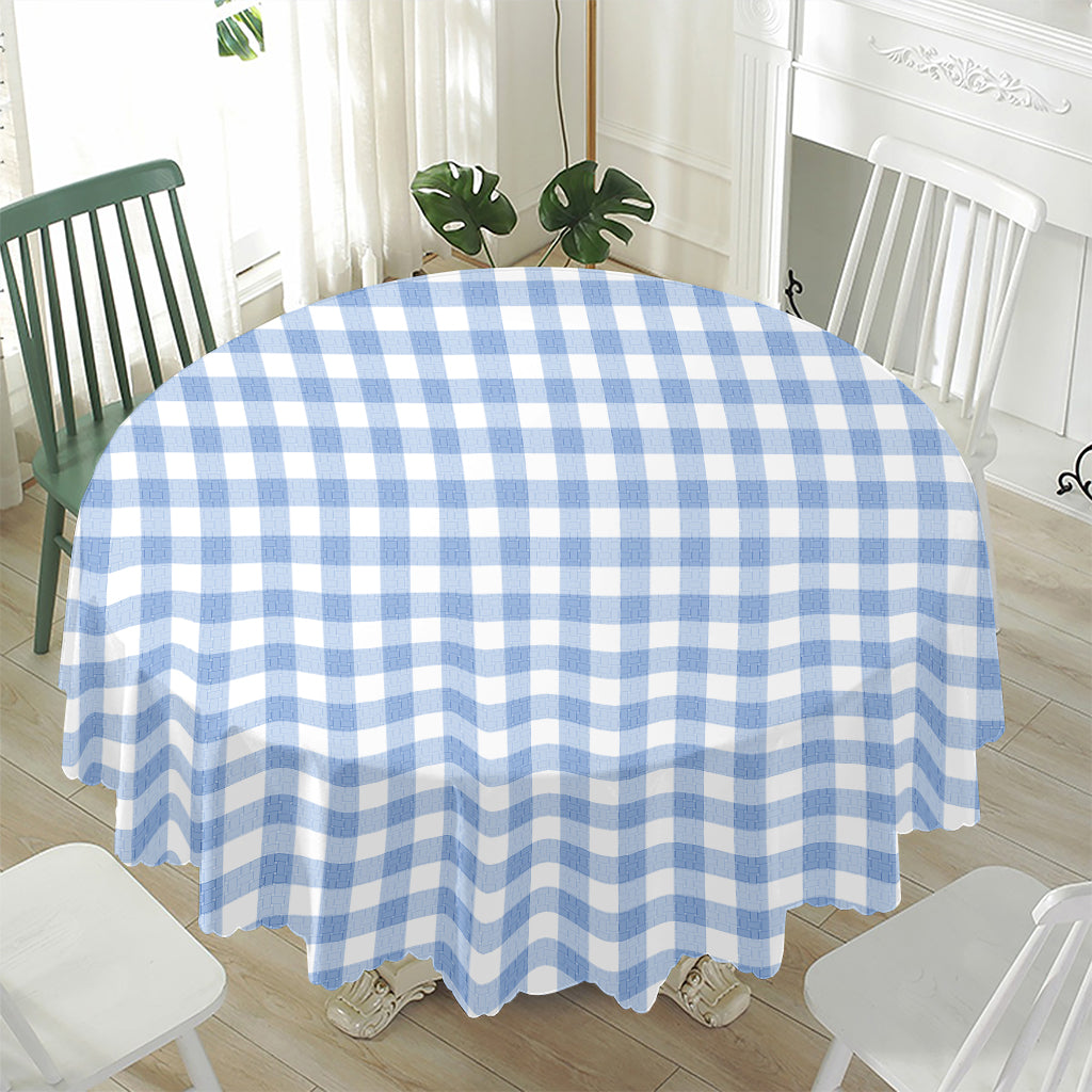 Cornflower Blue And White Gingham Print Waterproof Round Tablecloth