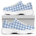 Cornflower Blue And White Gingham Print White Chunky Shoes