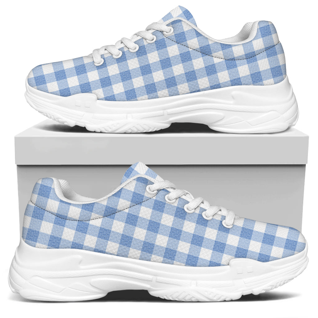 Cornflower Blue And White Gingham Print White Chunky Shoes